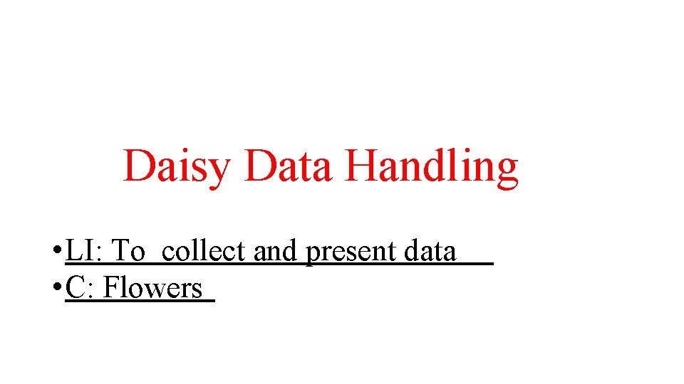 Daisy Data Handling • LI: To collect and present data • C: Flowers 