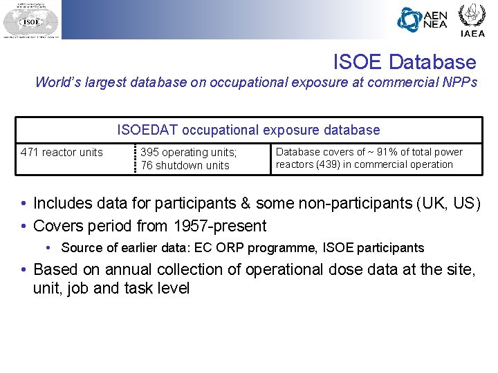 ISOE Database World’s largest database on occupational exposure at commercial NPPs ISOEDAT occupational exposure