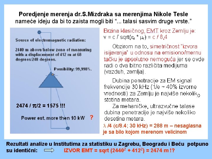 Poredjenje merenja dr. S. Mizdraka sa merenjima Nikole Tesle nameće ideju da bi to Poredjenje merenja dr. S. Mizdraka sa merenjima Nikole Tesle nameće ideju da bi to