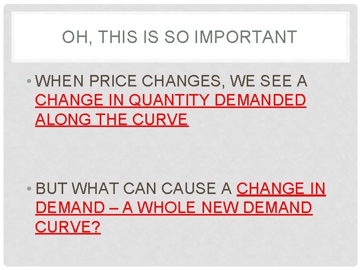 OH, THIS IS SO IMPORTANT • WHEN PRICE CHANGES, WE SEE A CHANGE IN