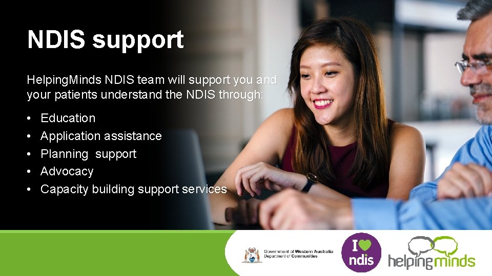 NDIS support Helping. Minds NDIS team will support you and your patients understand the