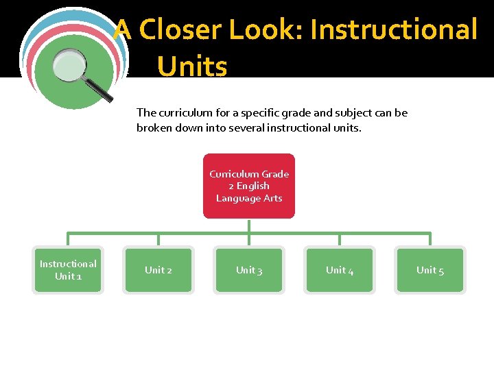 A Closer Look: Instructional Units Standards The curriculum for a specific grade and subject