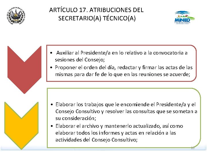 ARTÍCULO 17. ATRIBUCIONES DEL SECRETARIO(A) TÉCNICO(A) • Auxiliar al Presidente/a en lo relativo a