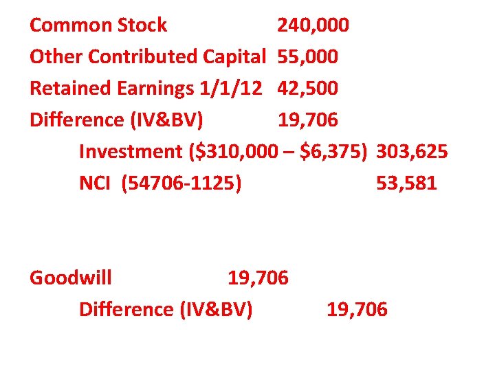 Common Stock 240, 000 Other Contributed Capital 55, 000 Retained Earnings 1/1/12 42, 500