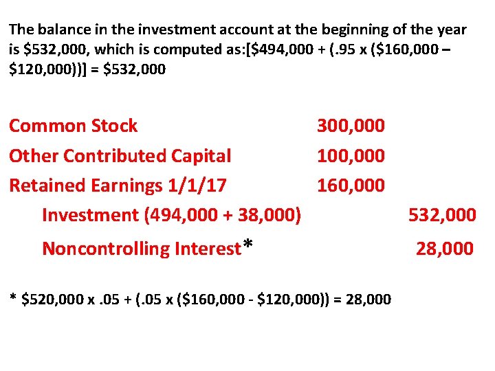 The balance in the investment account at the beginning of the year is $532,