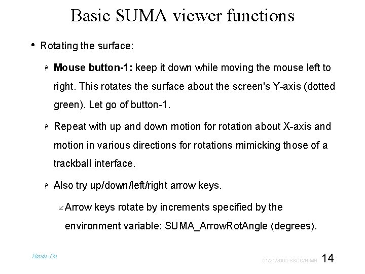 Basic SUMA viewer functions • Rotating the surface: Mouse button-1: keep it down while