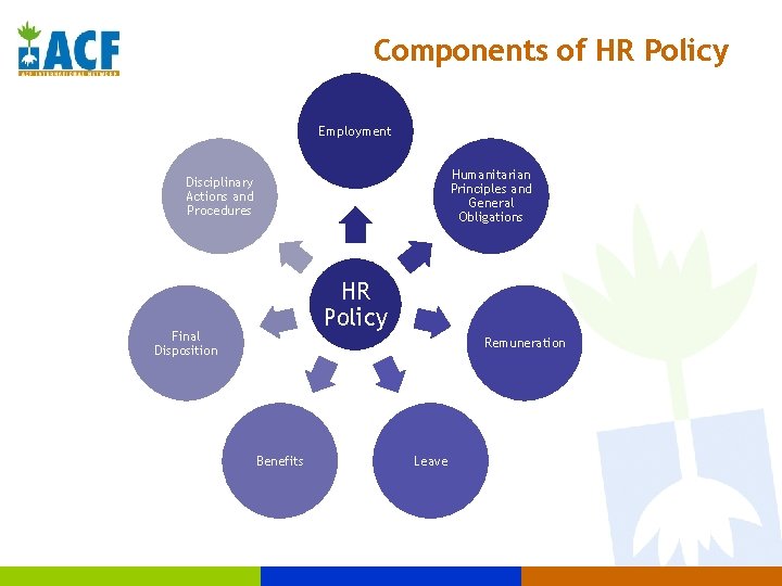 Components of HR Policy Employment Humanitarian Principles and General Obligations Disciplinary Actions and Procedures