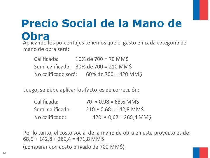 Precio Social de la Mano de Obra Aplicando los porcentajes tenemos que el gasto