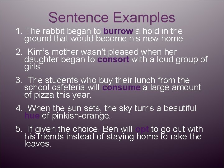 Sentence Examples 1. The rabbit began to burrow a hold in the ground that