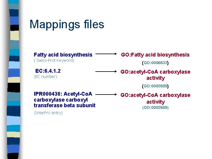 Mappings files Fatty acid biosynthesis ( Swiss-Prot Keyword) EC: 6. 4. 1. 2 (EC