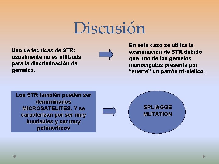 Discusión Uso de técnicas de STR: usualmente no es utilizada para la discriminación de