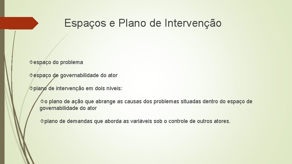 Espaços e Plano de Intervenção espaço do problema espaço de governabilidade do ator plano