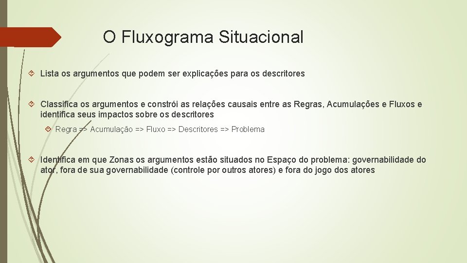 O Fluxograma Situacional Lista os argumentos que podem ser explicações para os descritores Classifica