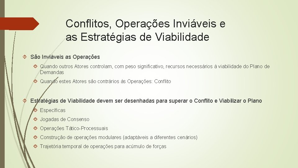 Conflitos, Operações Inviáveis e as Estratégias de Viabilidade São Inviáveis as Operações Quando outros