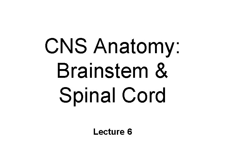 CNS Anatomy: Brainstem & Spinal Cord Lecture 6 