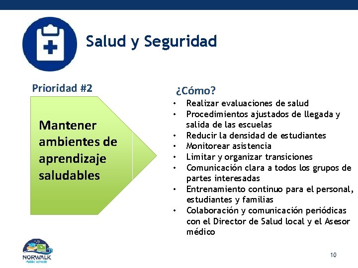 Salud y Seguridad Prioridad #2 Mantener ambientes de aprendizaje saludables ¿Cómo? • • Realizar