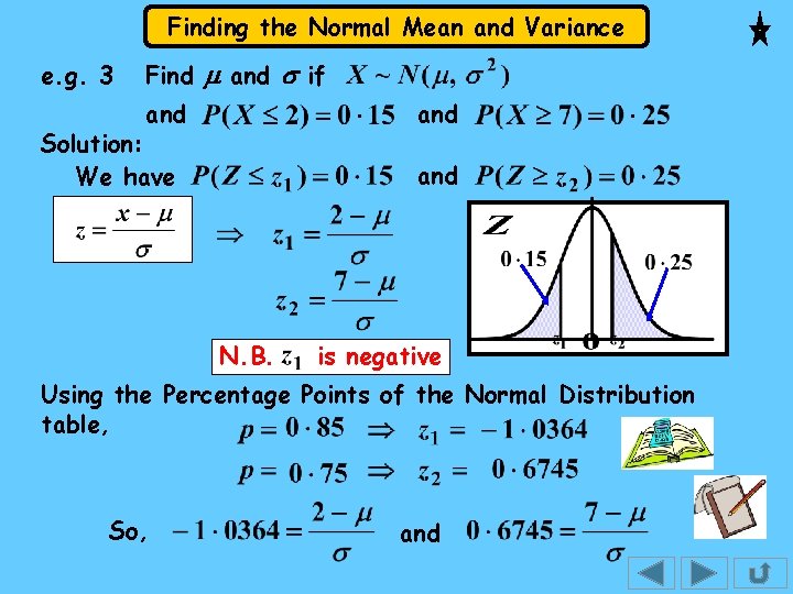 Finding the Normal Mean and Variance e. g. 3 Find m and s if