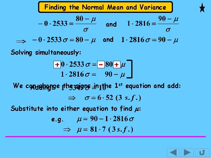 Finding the Normal Mean and Variance and Solving simultaneously: We can change the signs
