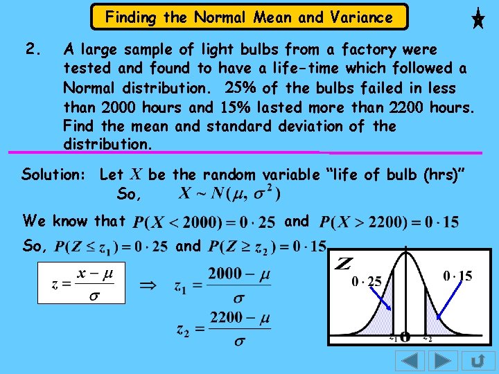 Finding the Normal Mean and Variance 2. A large sample of light bulbs from