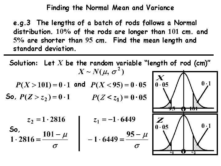 Finding the Normal Mean and Variance e. g. 3 The lengths of a batch