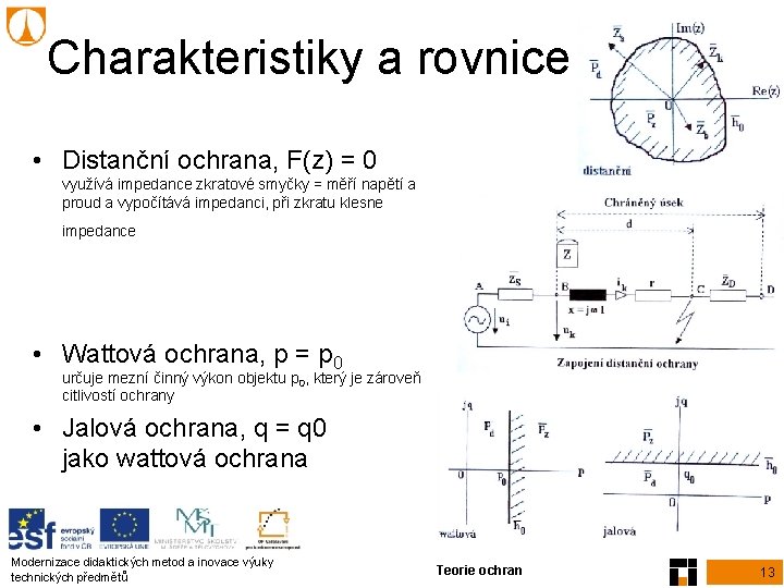 Charakteristiky a rovnice • Distanční ochrana, F(z) = 0 využívá impedance zkratové smyčky = Charakteristiky a rovnice • Distanční ochrana, F(z) = 0 využívá impedance zkratové smyčky =