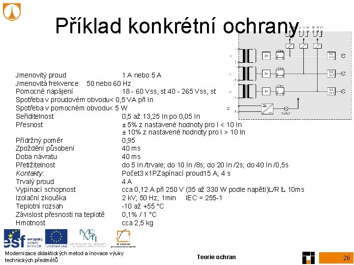 Příklad konkrétní ochrany Jmenovitý proud 1 A nebo 5 A Jmenovitá frekvence 50 nebo Příklad konkrétní ochrany Jmenovitý proud 1 A nebo 5 A Jmenovitá frekvence 50 nebo