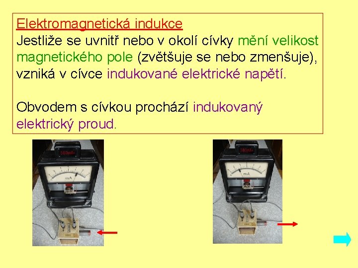 Elektromagnetická indukce Jestliže se uvnitř nebo v okolí cívky mění velikost magnetického pole (zvětšuje
