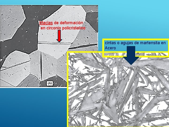 Maclas de deformación en circonio policristalino cintas o agujas de martensita en Acero 6