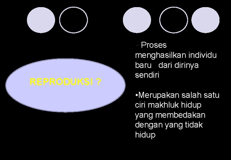  • Proses REPRODUKSI ? menghasilkan individu baru dari dirinya sendiri • Merupakan salah