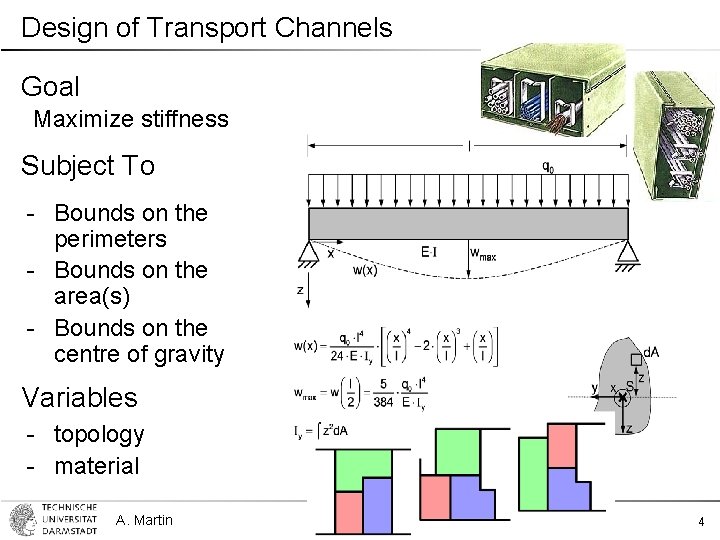 Design of Transport Channels Goal Maximize stiffness Subject To - Bounds on the perimeters