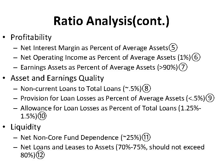 Ratio Analysis(cont. ) • Profitability – Net Interest Margin as Percent of Average Assets⑤