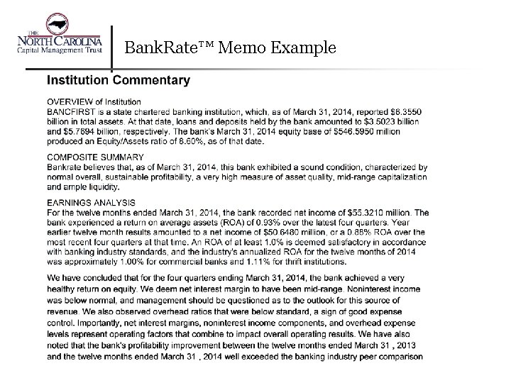 Bank. Rate™ Memo Example 