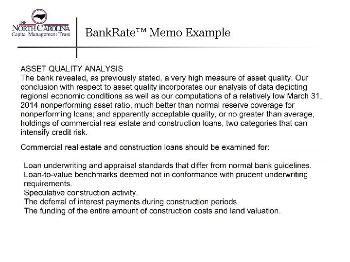 Bank. Rate™ Memo Example 