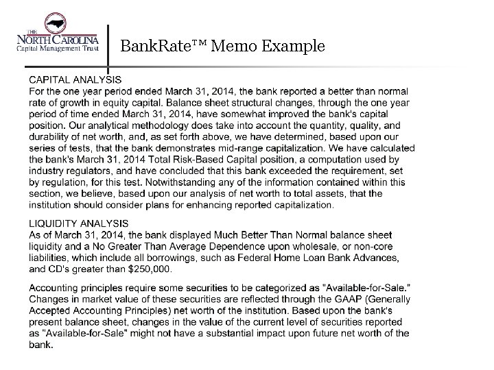 Bank. Rate™ Memo Example 