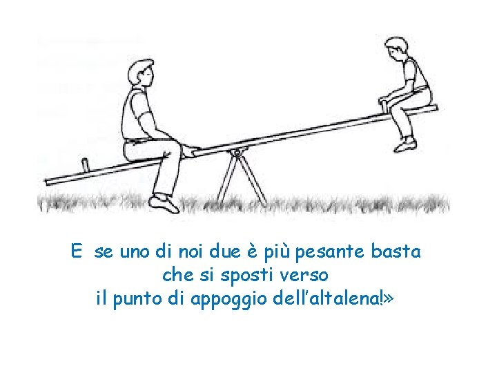 E se uno di noi due è più pesante basta che si sposti verso E se uno di noi due è più pesante basta che si sposti verso