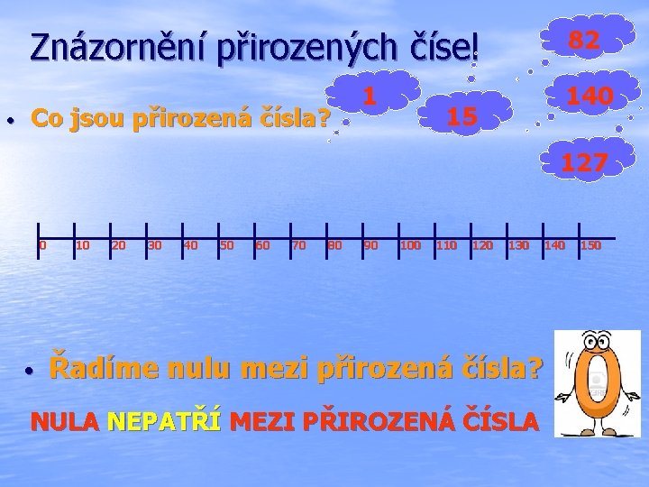 82 Znázornění přirozených čísel • Co jsou přirozená čísla? 1 140 15 127 0