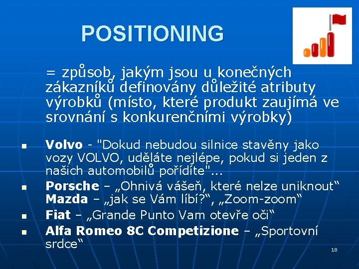 POSITIONING = způsob, jakým jsou u konečných zákazníků definovány důležité atributy výrobků (místo, které POSITIONING = způsob, jakým jsou u konečných zákazníků definovány důležité atributy výrobků (místo, které