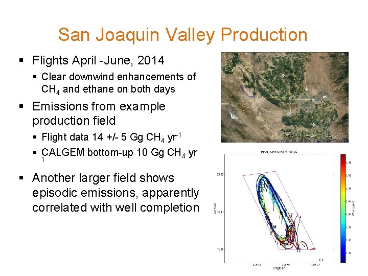 San Joaquin Valley Production § Flights April -June, 2014 § Clear downwind enhancements of