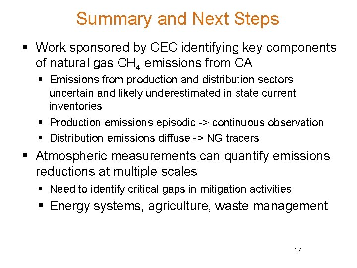 Summary and Next Steps § Work sponsored by CEC identifying key components of natural