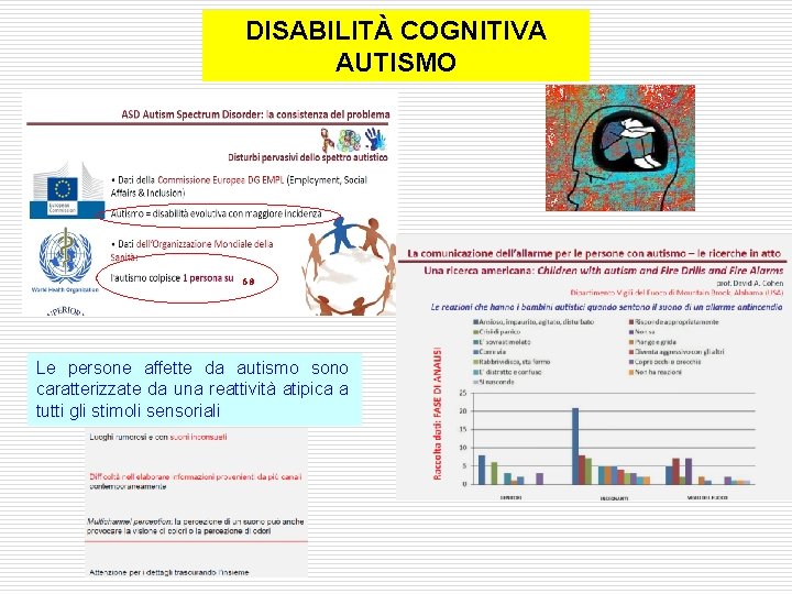 DISABILITÀ COGNITIVA AUTISMO 68 Le persone affette da autismo sono caratterizzate da una reattività