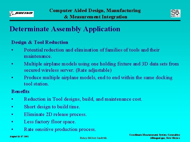 Computer Aided Design, Manufacturing & Measurement Integration Determinate Assembly Application Design & Tool Reduction