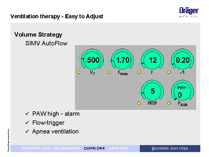 Ventilation therapy - Easy to Adjust Volume Strategy SIMV Auto. Flow ü PAW high