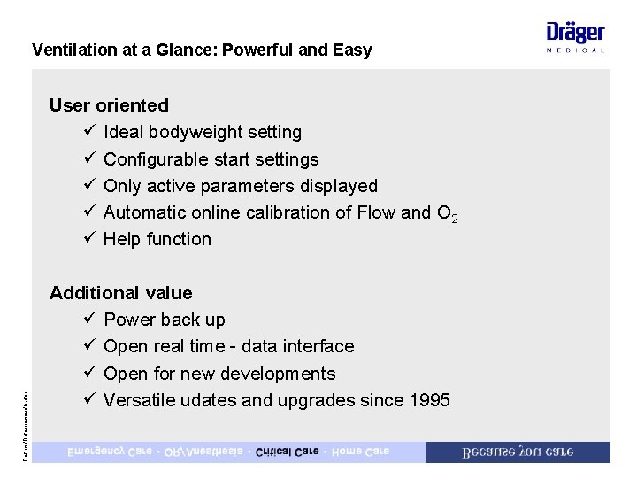 Ventilation at a Glance: Powerful and Easy Datum/Dateinamen/Autor User oriented ü Ideal bodyweight setting