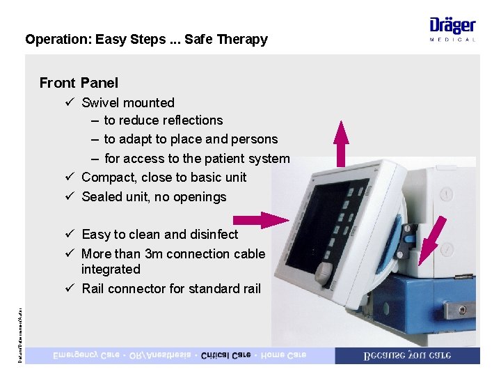 Operation: Easy Steps. . . Safe Therapy Front Panel ü Swivel mounted – to