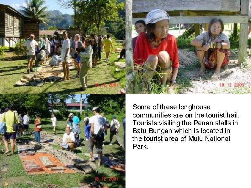 Some of these longhouse communities are on the tourist trail. Tourists visiting the Penan