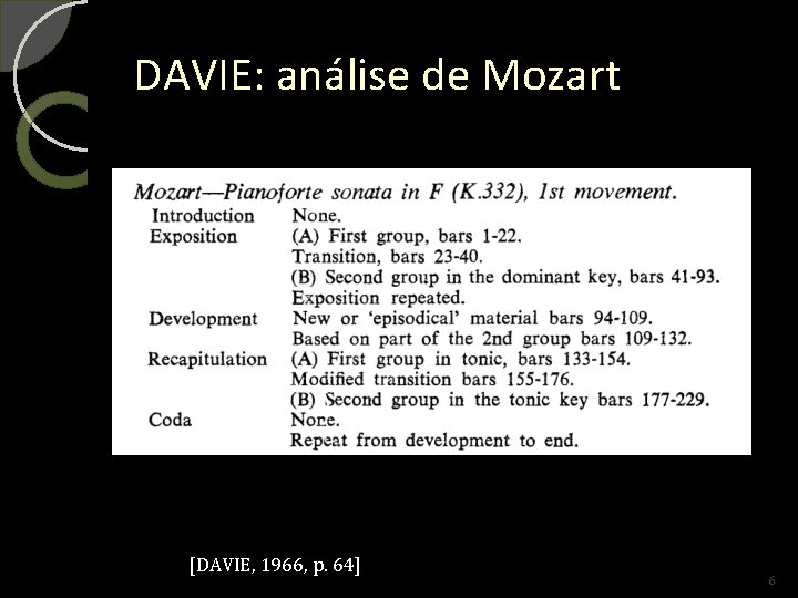 DAVIE: análise de Mozart [DAVIE, 1966, p. 64] 6 