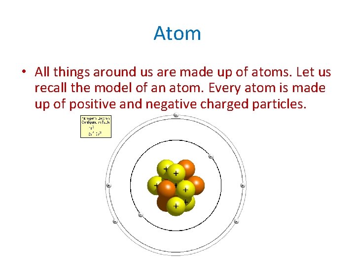 Atom • All things around us are made up of atoms. Let us recall