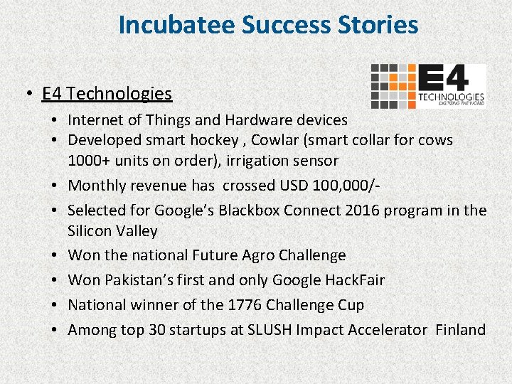 Incubatee Success Stories • E 4 Technologies • Internet of Things and Hardware devices