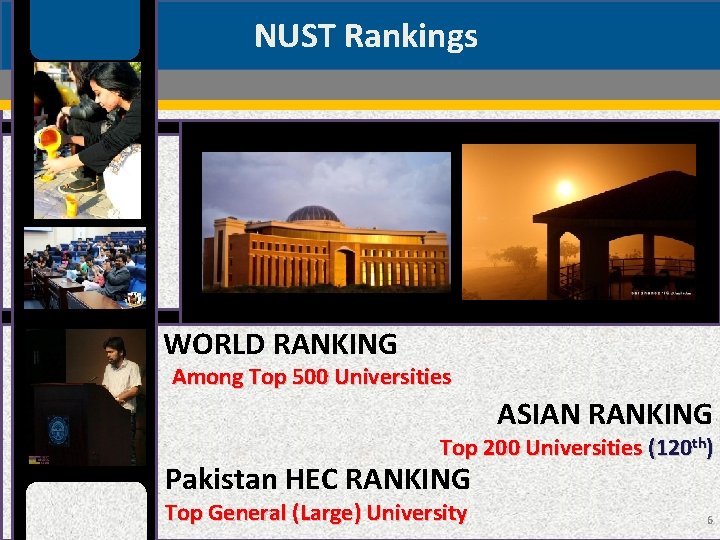 NUST Rankings WORLD RANKING Among Top 500 Universities ASIAN RANKING Top 200 Universities (120