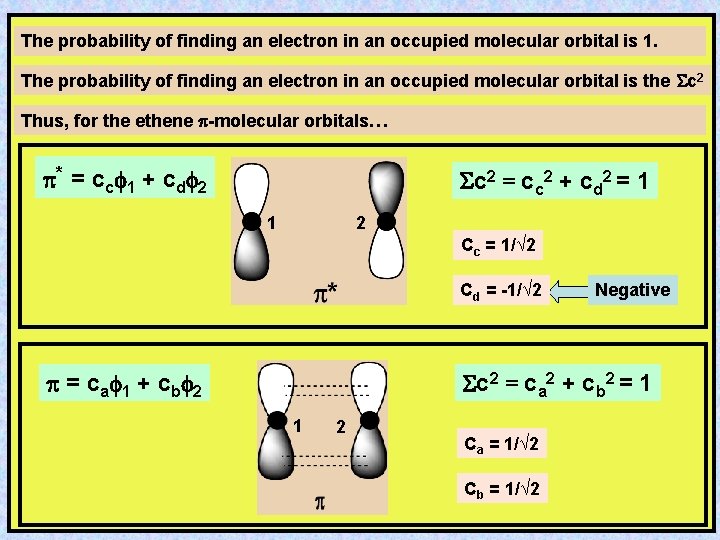 The probability of finding an electron in an occupied molecular orbital is 1. The